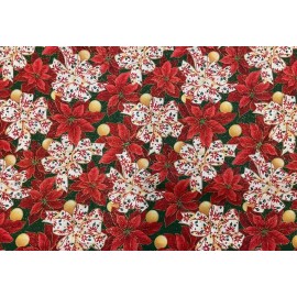 JOANN - POINSETTIAS & RIBBONS WITH GOLD METALLIC-- BY THE YARD