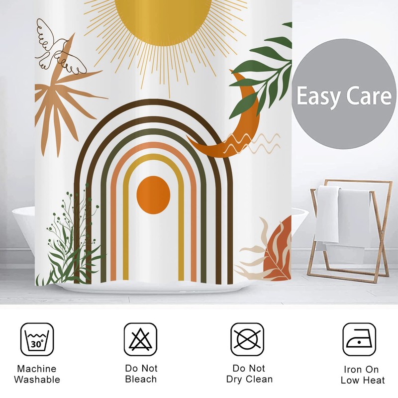 Hnmdmyi Boho Shower Curtain, 180 x 180 cm, Mid Century