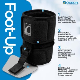 Ossur Foot-Up Drop Foot Brace | Ankle-Foot Orthosis (AFO) for Drop Foot Support | Lightweight, Adjustable Wrap for All-Day Comfort | Breathable Material for All Day Walking | (Black, Large)