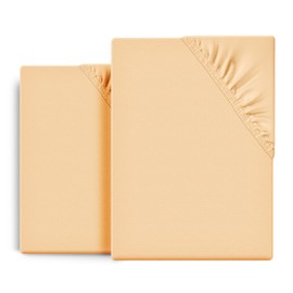 BEAUTEX Set of 2 Fitted Sheets Cotton Premium Jersey Fabric 160 g/m², Choice of Size and Colour (2 Pieces 90 x 200 x 30 cm, Apricot)