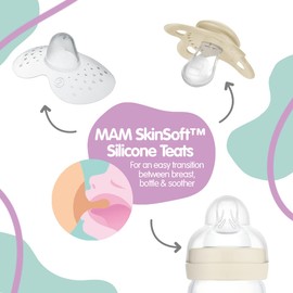 MAM Perfect Night Soothers 6+ Months (Pack of 2), Thinner and Softer Baby Soothers with Self Sterilising Travel Case, Newborn Essentials, White/Grey (Designs May Vary)