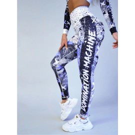 Women's High-Waisted Striped Yoga Leggings Breathable Stretch Punk Style with Hip Lift Elastic Waist for Running Collision PantColor: Blue, Size: L