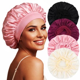 Woeoe Women Satin Silk Bonnet, Hair Bonnet for Sleeping, Elastic Wide Band Hair Wrap Cap for Curly Hair