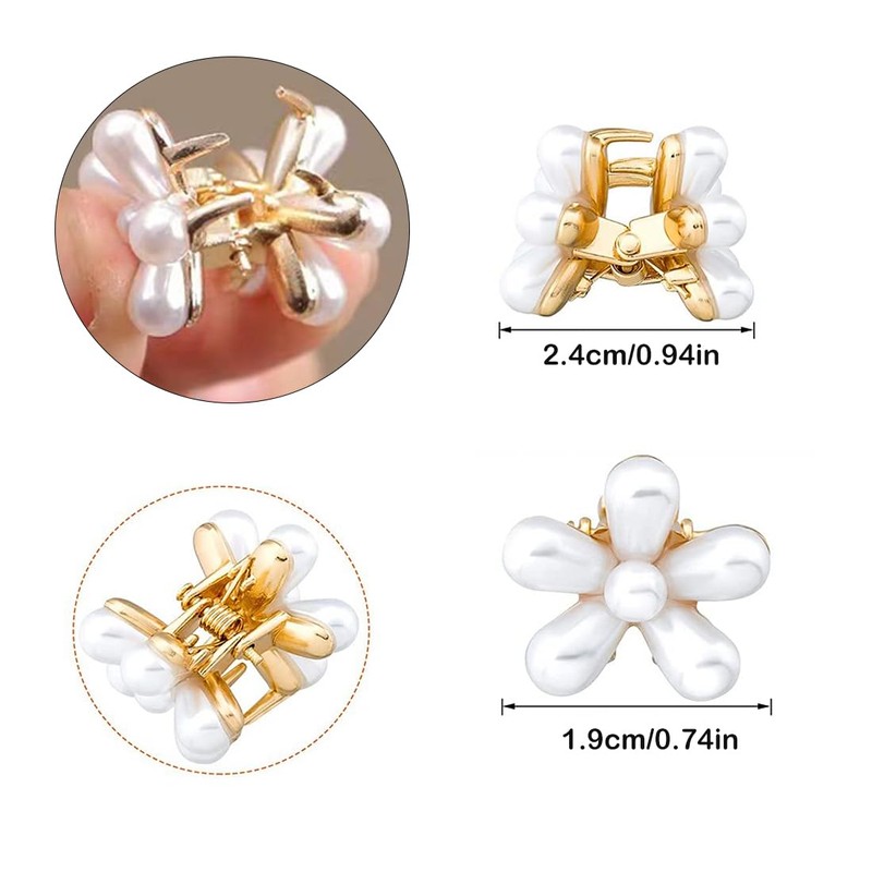 16 Pcs Small Mini Flower Pearl Hair Claw Clips,White Hair