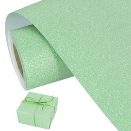 BEISHIDA Light Green Gift Wrapping Paper Glitter Wrapping Paper Roll Solid Color Glitter Sparkle Gift Wrap Paper, Packing Paper for Birthday, Graduation, Christmas Wrapping Paper(17inchesX32.8ft)
