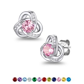 Suplight Love Knot Earrings for Women Girls 925 Sterling Silver October Birthstone Stud Earring Womens Pink Tourmaline Cubic Zirconia Earings Valentines Jewellery