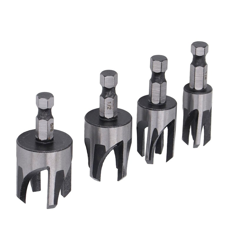 4PCS Tapered Plug Cutter Set 1/4in Hex Shank Claw Type