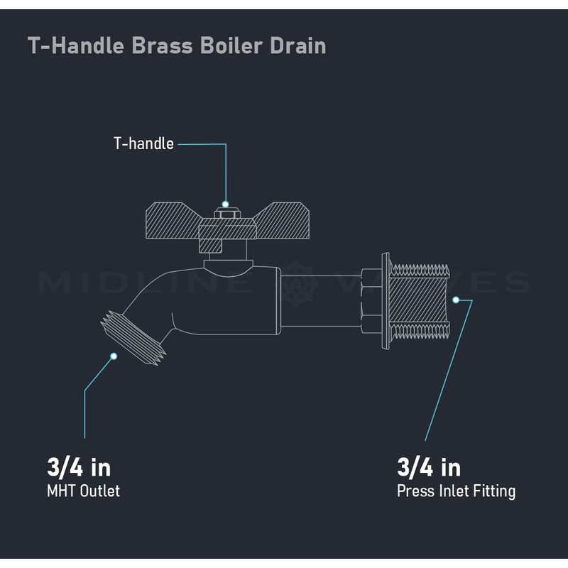 Midline Valve S3523 Boiler Drain Valve, with T-Handle, 3/4 in.
