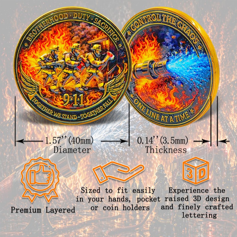 Firefighter Challenge Coin 911 Memorial Control the Chaos One Line