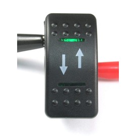 (HO #23) MOMENTARY Rocker Switch; 7 Pins; DPDT, 20A 12vdc, Illuminated Green Lens Up/Down Arrows