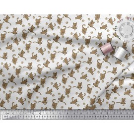 Soimoi Brown Cotton Poplin Fabric Wool & Cat Animal Print Sewing Fabric BTY 42 Inch Wide