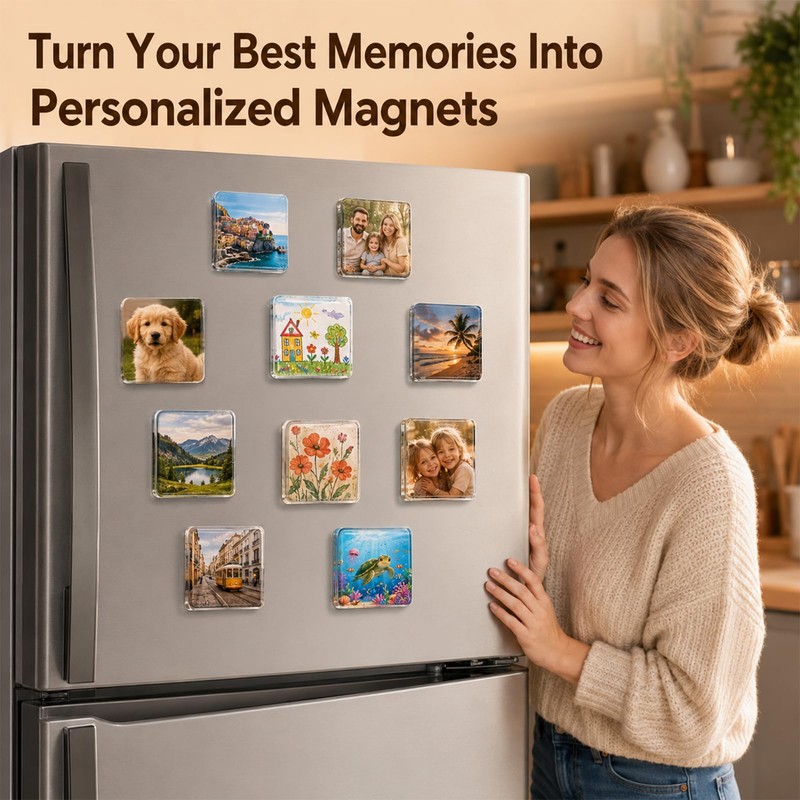 20 Pcs DIY Fridge Magnet Kit, Square Clear Acrylic Magnetic