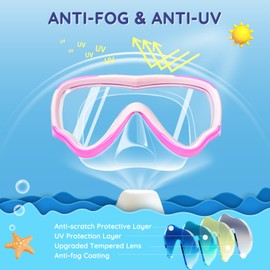 MOMUSE Children's Diving Goggles with Soft Fabric Strap, Swimming Goggles with 3D Nose Cover, Diving Mask, Anti-Fog & Shatterproof Lens, Snorkel Mask for Boys Girls 3-14 Years