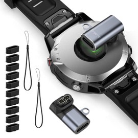 Hianjoo Garmin Compatible Conversion Adapter, Micro Converter, Rapid Charging, 2 L Type C Plug Converter, 10 Black Dustproof Plugs for Charging Port + 2 Straps for Forerunner