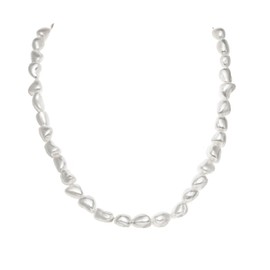 Mother-of-Pearl (Shell) Organic Nugget Shaped Beaded Necklace with Gold-toned Lobster Clasp, 16" + 2" extender for Men, Women, Teens, Trending Fashion Jewelry