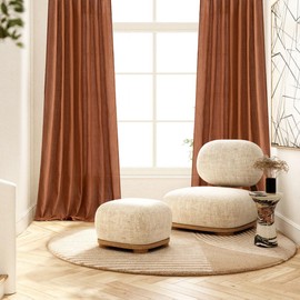 MIULEE Linen Curtains 84 Inch Length for Living Room 2 Panels, Terracotta Rod Pocket Back Tab Light Filtering Semi Sheer Boho Soft Linen Window Fall Drapes Farmhouse Burlap Decor Curtains for Bedroom