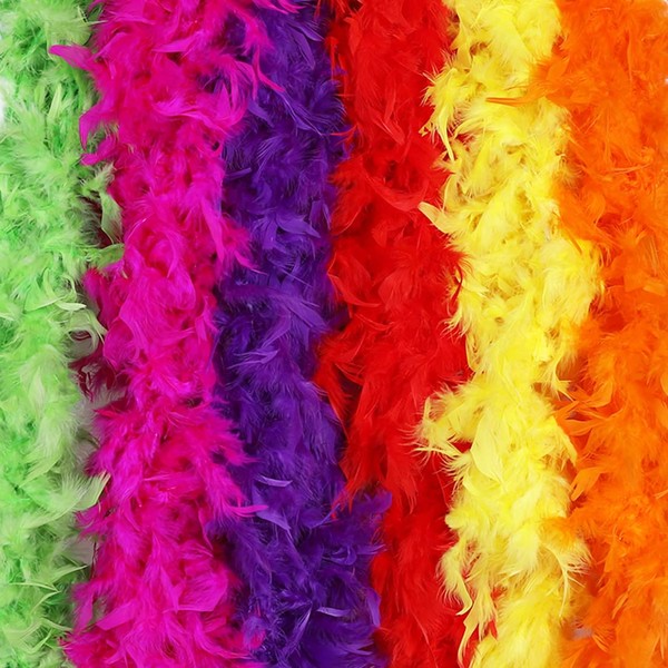 Max Fun 6pcs Feather Boas Party Pack for Adults Assorted Colors 6.6ft Mardi Gras Decorations Womens Girls Costume Boas Dress Up Party Bulk