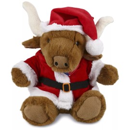 DolliBu Texas Longhorn Stuffed Animal Plush Dress Up Santa Claus Outfit, 8 Inch