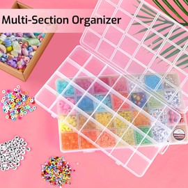Lyvixora 28 Grids Organizer Box - Clear Stackable Plastic Storage Container with Dividers for Beads, Jewelry, Crafts, Fishing Tackle & DIY Art Supplies - Grid Storage Containers​ (Clear)