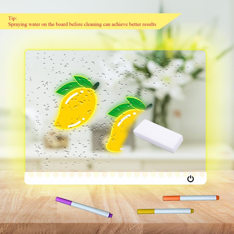 LED Drawing Board, 13.7"X10" LED Note Board with Colors, Light