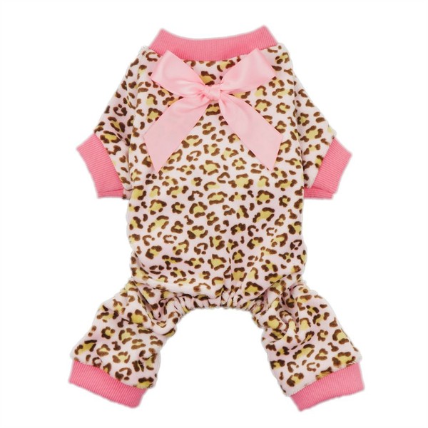 Fitwarm Leopard Ribbon Soft Velvet Dog Pajamas for Pet Dog