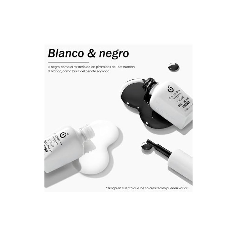Cherimoya Esmalte De Uñas En Gel Blanco y Negro 2Pzs