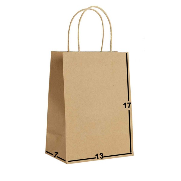 Brown Paper Bags with Handles Bulks 13 X 7 X 17 [50 Bags]. Ideal for Shopping, Packaging, Retail, Party, Craft, Gifts, Wedding, Recycled, Business, Goody and Merchandise Kraft Bag