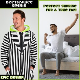 BEETLEJUICE Men's Fleece Jumpsuit with Hood, Cuddly Jumpsuit - Funny Gifts for Men (White/Black, 2XL), white/black