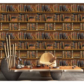 ZHENNEHZ Bookshelf Peel and Stick Wallpaper Simulation Library Wallpaper Self Adhesive Wallpaper Waterproof and Oil-Proof Paper Home Decoration 17.7 "x394