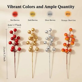 28 Pcs Christmas Artificial Berry Stems Branches, Reusable Colorful Berries Branches Ornaments 8.3 Inch Mixed Colors Fake Holly Berries for DIY Holiday Xmas Tree Wreath Vase Home Decorations