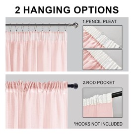 DWCN Voile Curtains with Ruffle Tape, Linen Look, 2 Pieces, Semi-Transparent Curtains for Living Room, Transparent Curtains, Blush Pink, 175 x 140 cm (Height x Width)