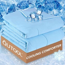QUTOOL Cooling Comforter for Hot Sleepers, Soft Blankets Top Sheet for Night Sweats, Double-Sided Cool Lightweight Comfy Blanket, Bedroom Essentials for Summer - Color: Ice Blue, Bedding Size: Full/Queen(90"x90")