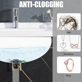 Three colors Bathroom Sink Stopper, 1.1-1.5" Bathroom Sink Strainer, Universal WashBasin Pop Up Drain Stopper, Bounce Core Push Type Sink Plug, Anti-Clogging, Stainless Steel (Matte Black,1PCS) | Three colors