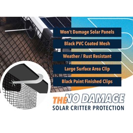 Rotak 8in X 100ft Solar Panel Bird Squirrel Critter Guard Roll Kit - 60 Fastener Clips - Used for Bird/Critter proofing Solar Panels - Removable Without Damage - PVC Coated Galvanized Steel roll…