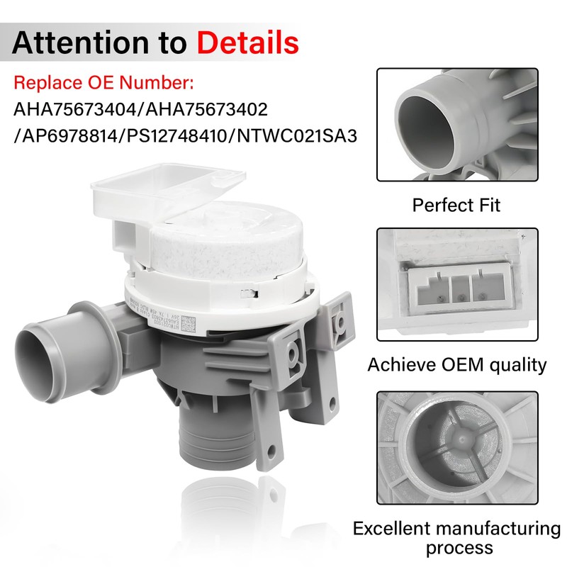 2025 Upgraded AHA75673404 Washer Drain Pump Assembly Fit for LG
