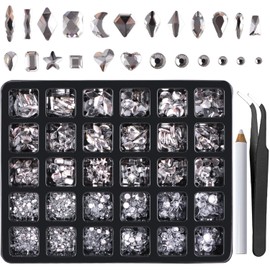 Canvalite 2900Pcs Clear Rhinestones for Nails, 18 Styles Multi Shape Nail Charms and Gems Shiny Glass Crystal Flatback Nail Rhinestones Set for Nail Art with Rhinestone Picker and Tweezers