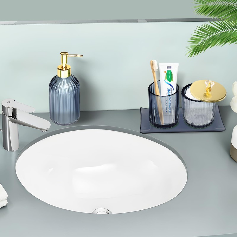 Haturi Bathroom Accessories Set, 4 Pcs Blue Glass Bathroom Accessories