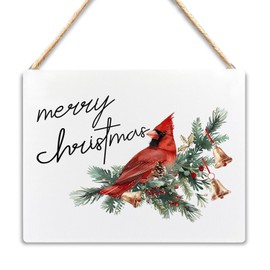 Christmas Hanging Signs, Christmas Cardinal Wooden Plaque Signs Wall Hanging, Cardinal Christmas Decorations, Merry Christmas Hanging Sign for Front Door Porch Decorations, 8x10 Inch