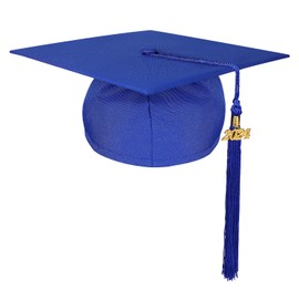 Graduation Cap with Tassel, 9.84x9.84 Inch Adjustable Unisex Matte Graduation Cap with 2024 Charm Graduation Hat Decorations for Adults High School and Bachelor Master (Blue)