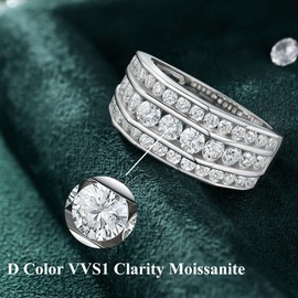 SHELOVES Moissanite Mens Wedding Band D Color VVS1 Engagement Ring Gift For Him 925 Sterling Silver Sz 8-13, Gemstone, Moissanite