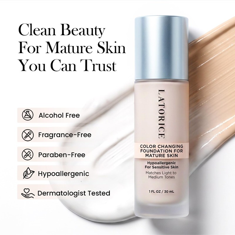 Color Changing Foundation for Mature Skin: No Settling, Buildable Coverage,