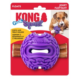 KONG Squeezz Flex Ball – Flexible Treat & Chew Holder for Dogs – Interactive Dog Toy for Fetch, Floating, & Travel – Holds Treats, Chews, & Bully Sticks (Medium/Large)