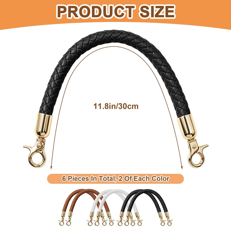 6 Pack Shoulder Bag Purse Handles 3 Color, 12 Inch