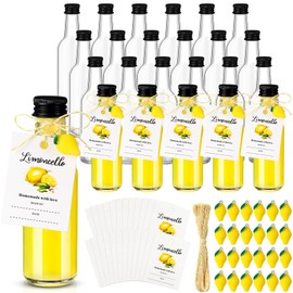 LemonRoad 24 Sets 1.7 oz Limoncello Glass Bottles, Empty Small Clear Liquor Bottles with Tags, Mini Resin Lemon Charms, Rope for Homemade Limoncello Brewing Beverages Gifts(Black,Classic Style)