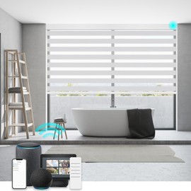 Changshade Blackout Motorized Smart Electric Automatic Zebra Blinds with Remote Control for Windows Sliding Glass Doors, Custom Zebra Roller Shades Work with Alexa, Goole Home, Apple Homekit, Grey