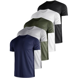 Quazia 5 Pack Men's Dry Fit Shirts, Moisture Wicking Tees, Mesh Breathable Athletic Workout Fitness Short Sleeve High Performance Stretchable Casual Gym Cooling Shirts for Men, 4XL