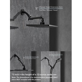 5 Inch Adjustable Shower Head Extension Arm With Locking Set Screw, Singing Rain Brass Matte Black Angle Height Adjustable, Easy To Install, G1/2 Universal Connector Compatible (Matte Black Finish)