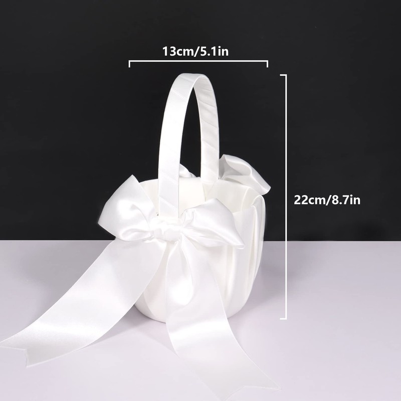 2Pcs Flower Girl Basket for Wedding, Wedding Basket with Satin
