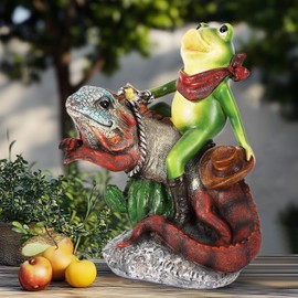 Kinberry Frog Cowboy Statue Garden Ornaments - Art Outdoor Creative Resin Cowboy Frog Riding Lizard Garden Decoration Decor for Patio,Balcony,Yard, Mum Birthday Gifts, Garden Gifts for Women