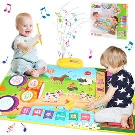 Baby Toys for 1 Year Old: Baby Musical Mat Toddler Toys Age 1-2 - 3 in 1 Piano Drum Babies Play Mat - Infant Music Toy 12-18 Months Babies Birthday Valentines Gifts for 1 2 3 Year Old Boys Girls Farm